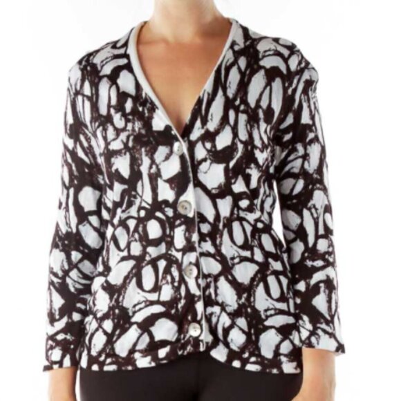 Jones New York Sweaters - Jones New York Black White Print Knit Cardigan